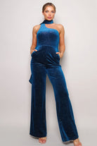 Scarf Top Glitter Velvet Jumpsuit - Stormyjay