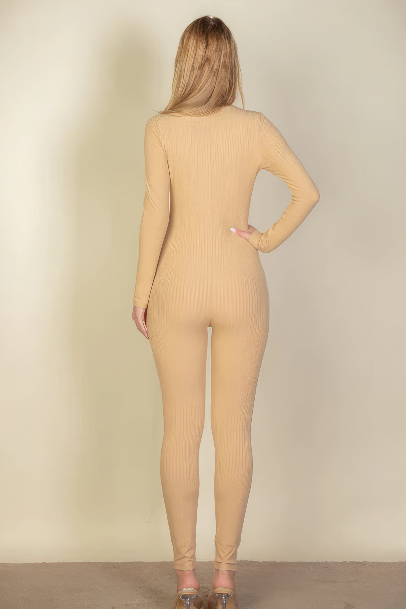 Ribbed Scoop Neck Long Sleeve Jumpsuit - Stormyjay