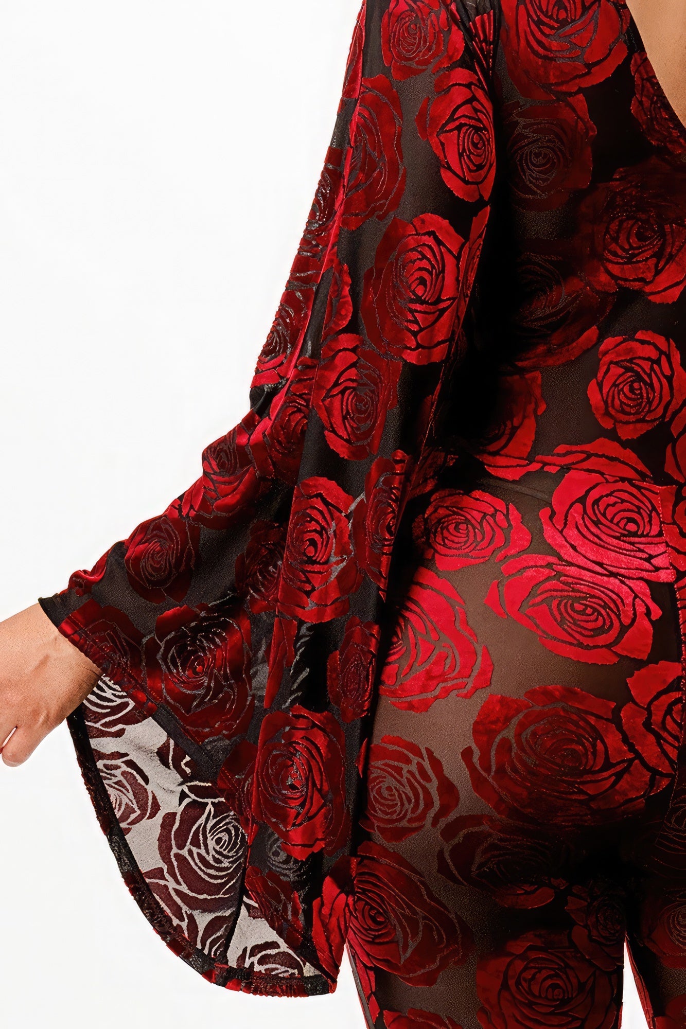 Velvet Flocking Jumpsuit/bell Sleeve - Stormyjay