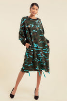 Camouflage Printed Midi Dress With Rings - Stormyjay