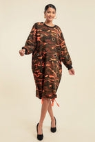 Camouflage Printed Midi Dress With Rings - Stormyjay