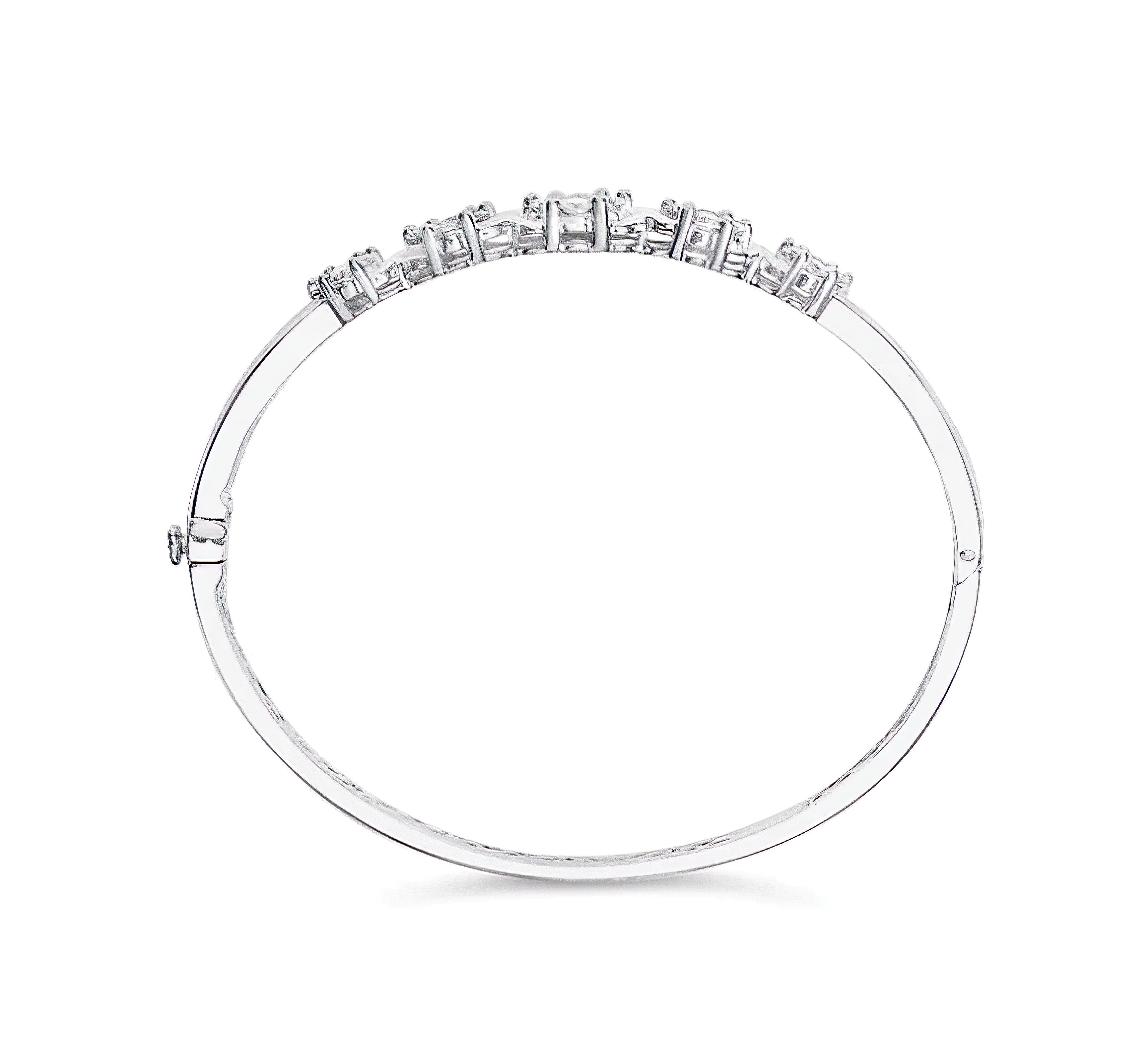 14K White Gold 2 1/2 Cttw Diamond Graduating Floral Cluster Bangle Bracelet (H-I Color, SI1-SI2 Clarity) - Fits Wrists up to 7.25 Inches - Stormyjay