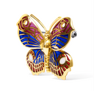 18K Yellow Gold Red, Blue, and White Enameled Butterfly Brooch Pin - Stormyjay