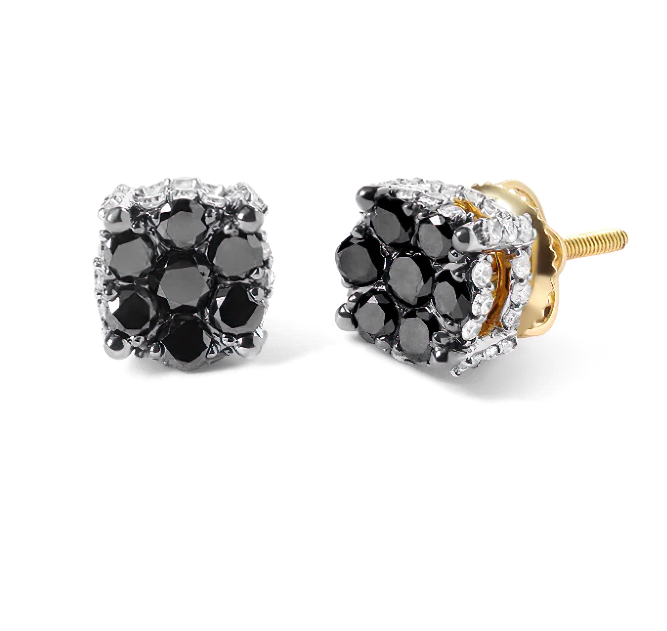 Men's 10K Yellow Gold 1.00 Cttw White and Black Treated Diamond Earring (Black / I-J Color, I2-I3 Clarity) - Stormyjay