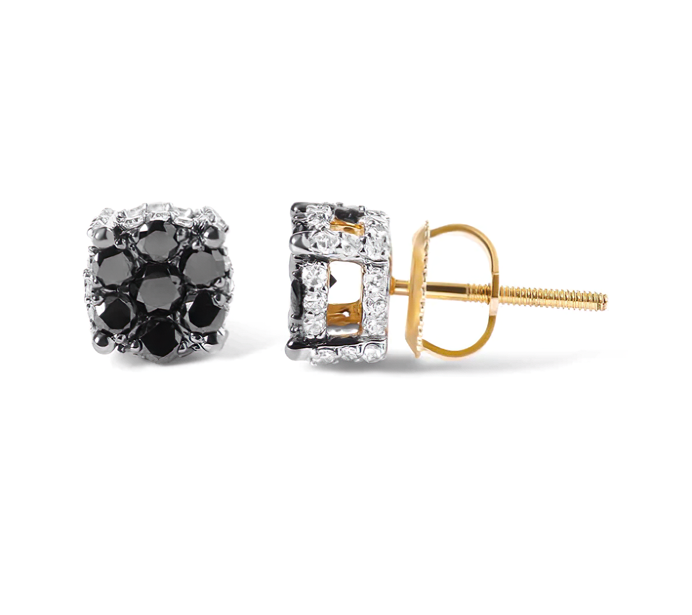 Men's 10K Yellow Gold 1.00 Cttw White and Black Treated Diamond Earring (Black / I-J Color, I2-I3 Clarity) - Stormyjay