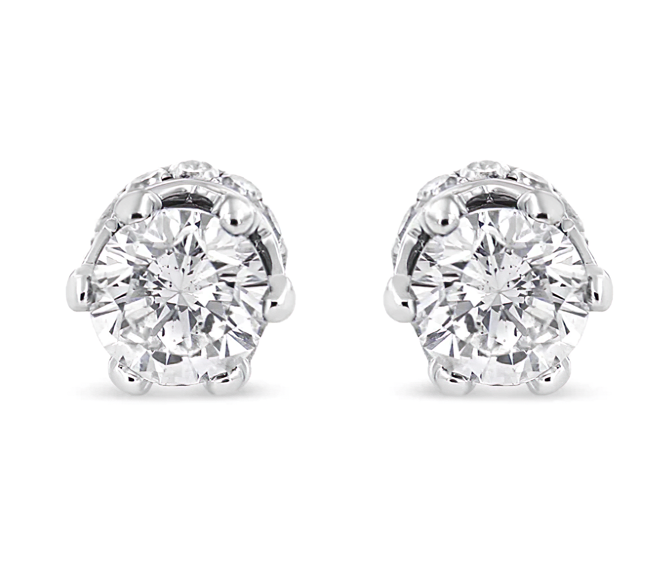 14K White Gold 1.0 Cttw Round Cut Prong-Set Diamond Crown Stud Earring (I-J Color, I1-I2 Clarity) - Stormyjay