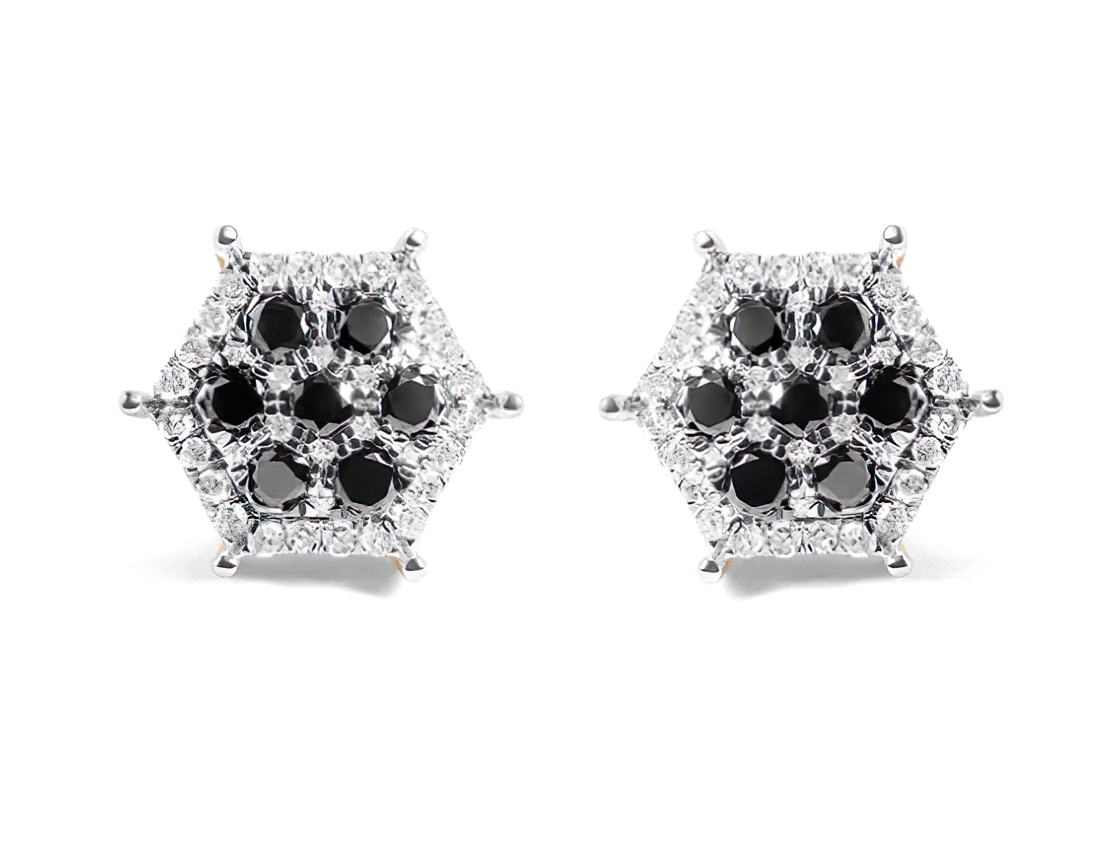 Men's 10K Yellow Gold 7/8 Cttw White and Black Treated Diamond Earring (Black / I-J Color, I2-I3 Clarity) - Stormyjay