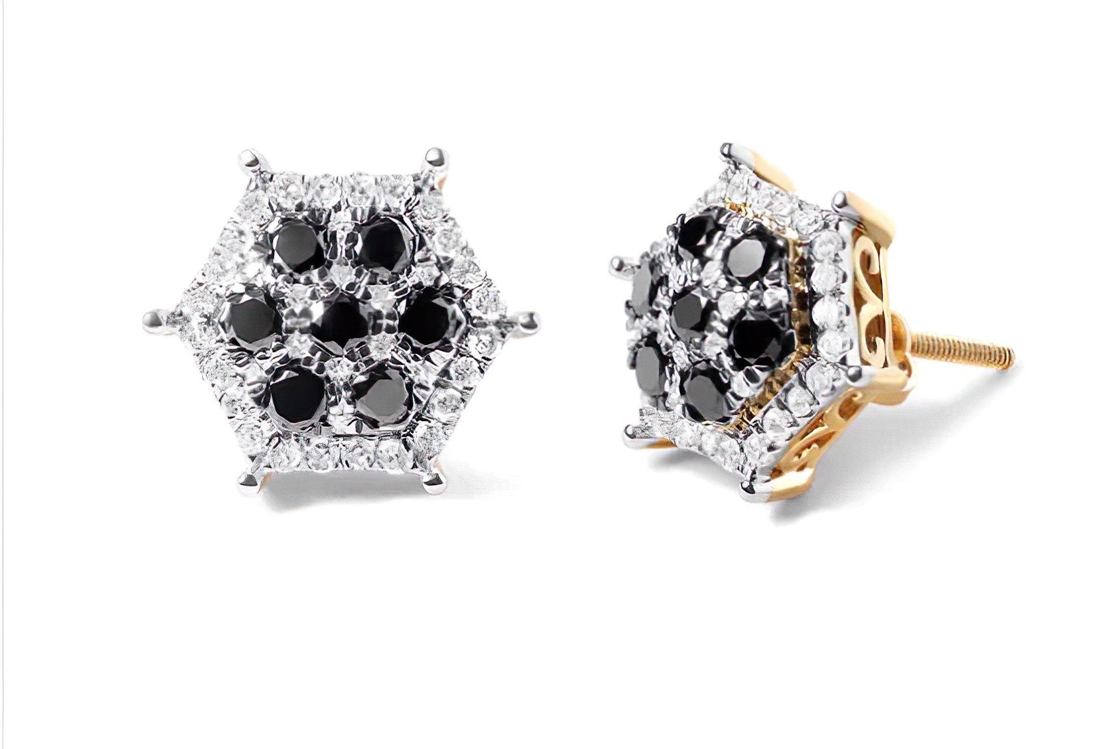 Men's 10K Yellow Gold 7/8 Cttw White and Black Treated Diamond Earring (Black / I-J Color, I2-I3 Clarity) - Stormyjay