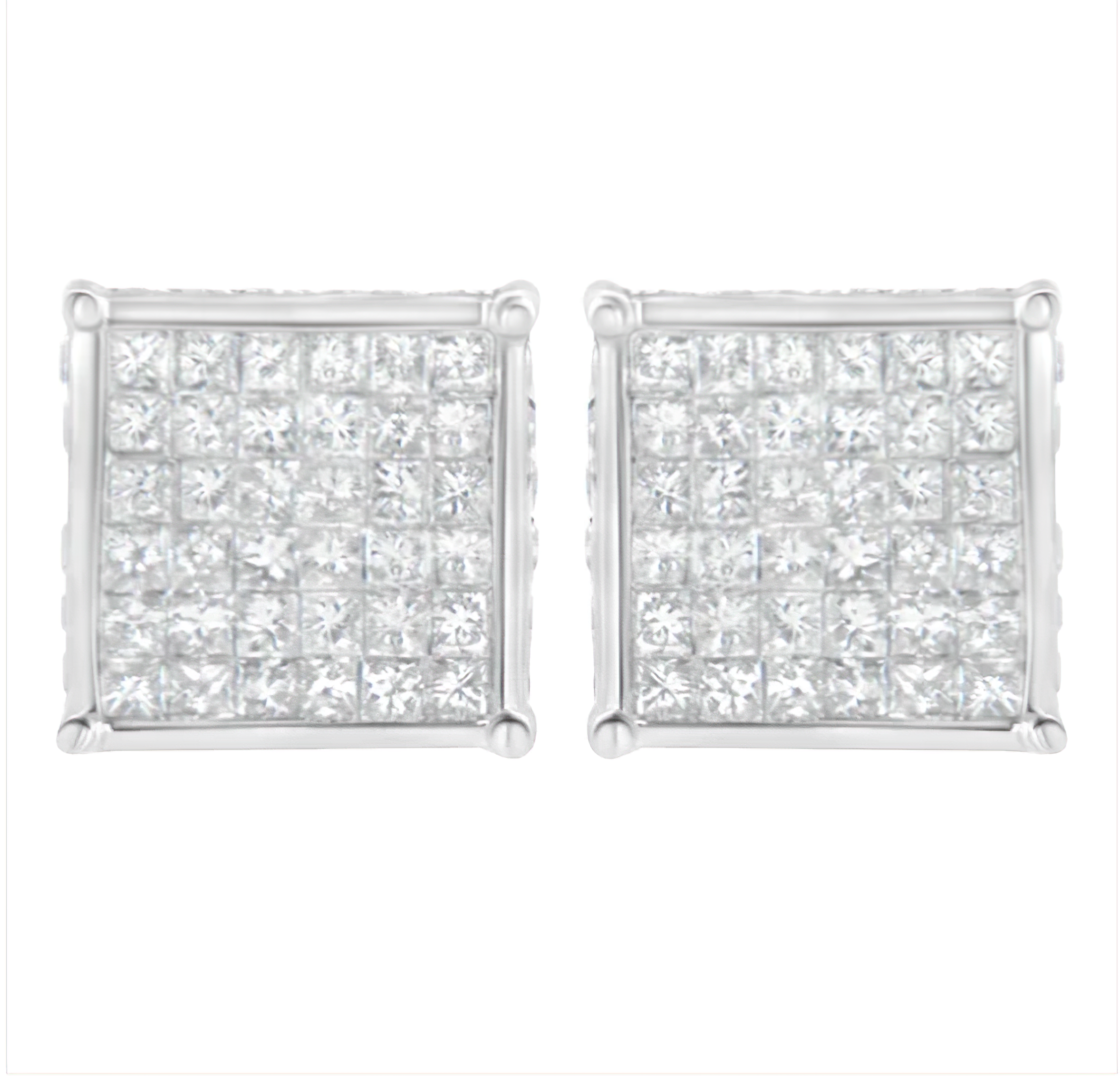 10K White Gold 2ct TDW Princess-Cut Composite Diamond Stud Earring (I-J ,I2-I3) - Stormyjay