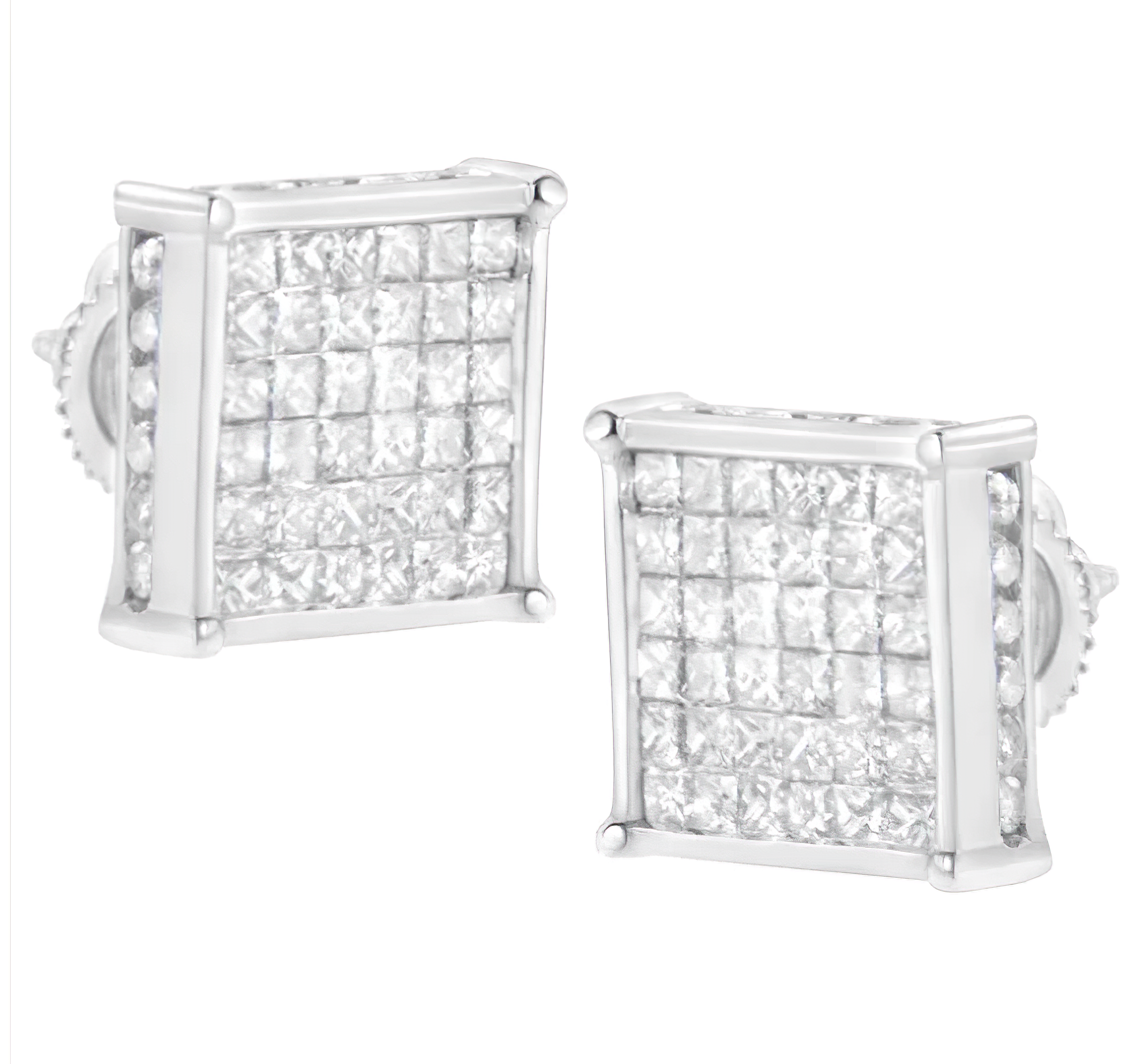 10K White Gold 2ct TDW Princess-Cut Composite Diamond Stud Earring (I-J ,I2-I3) - Stormyjay