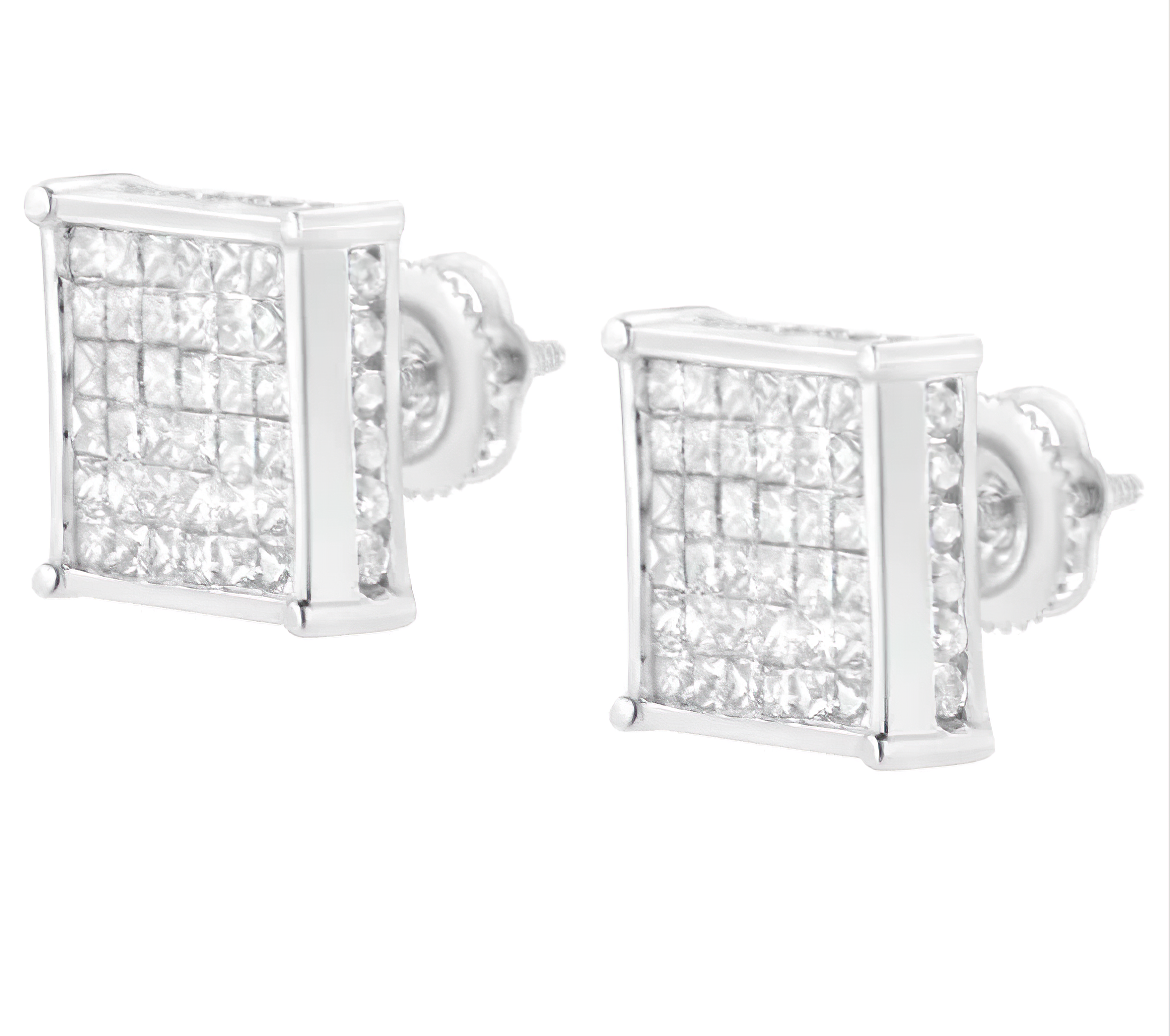 10K White Gold 2ct TDW Princess-Cut Composite Diamond Stud Earring (I-J ,I2-I3) - Stormyjay