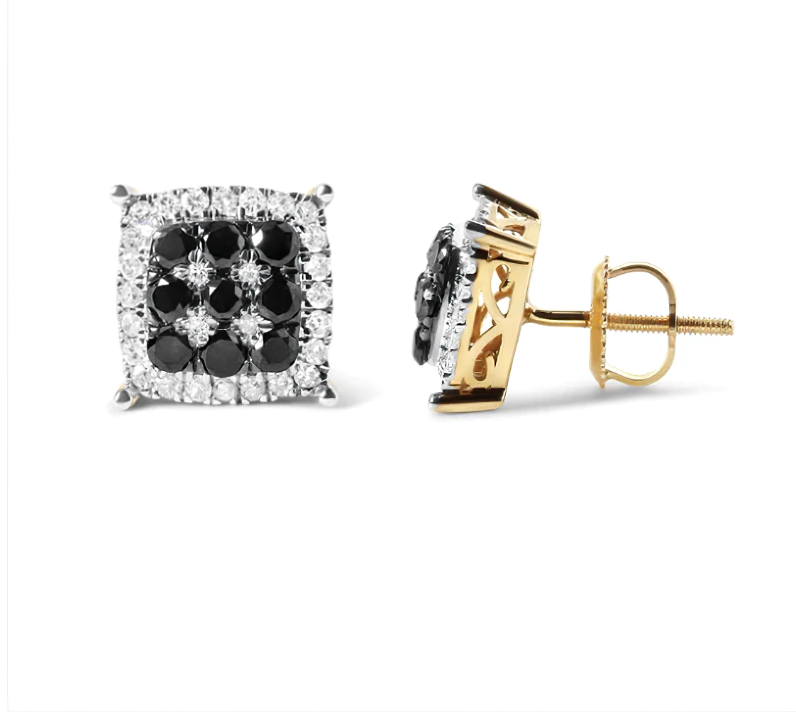 Men's 10K Yellow Gold 7/8 Cttw White and Black Treated Diamond Earring (Black / I-J Color, I2-I3 Clarity) - Stormyjay