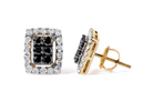 Men's 10K Yellow Gold 1.00 Cttw White and Black Diamond Emerald Shape Halo Stud Earring (Black / I-J Color, I2-I3 Clarity) - Stormyjay