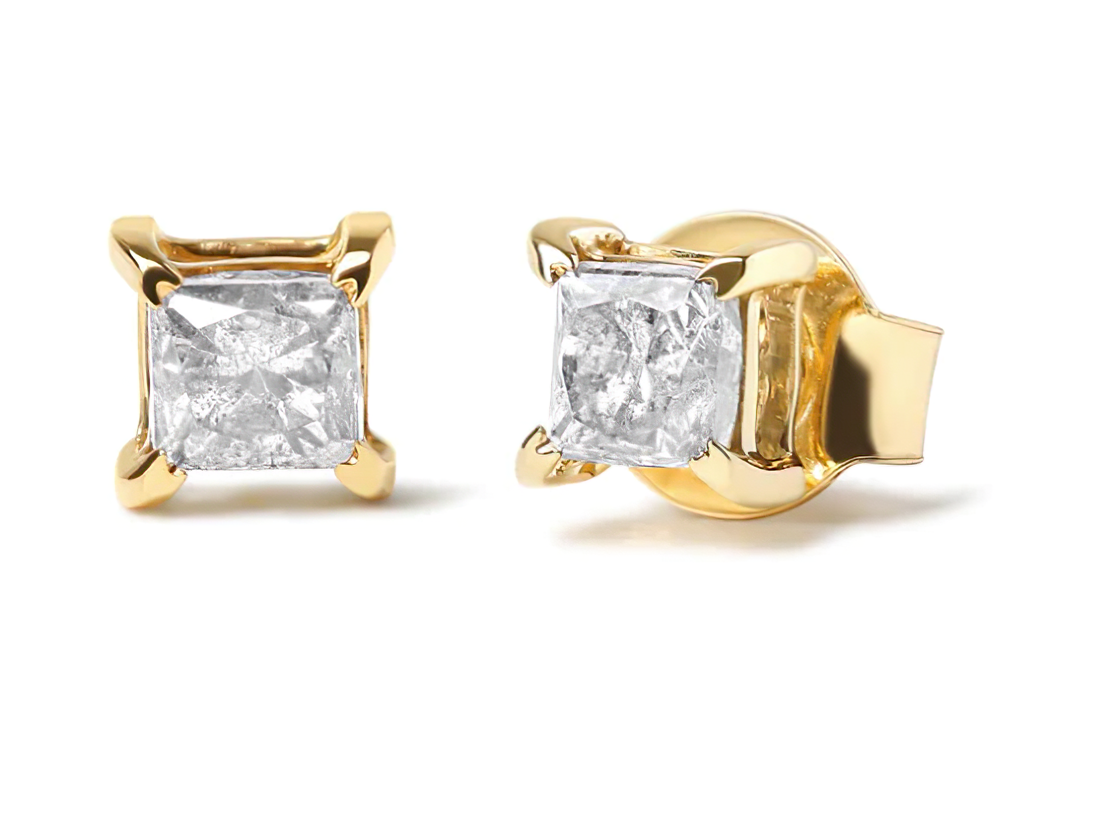 10K Yellow Gold 5/8 Cttw Princess Cut Diamond 4-Prong Solitaire Stud Earrings (J-K Color, I2-I3 Clarity) - Stormyjay