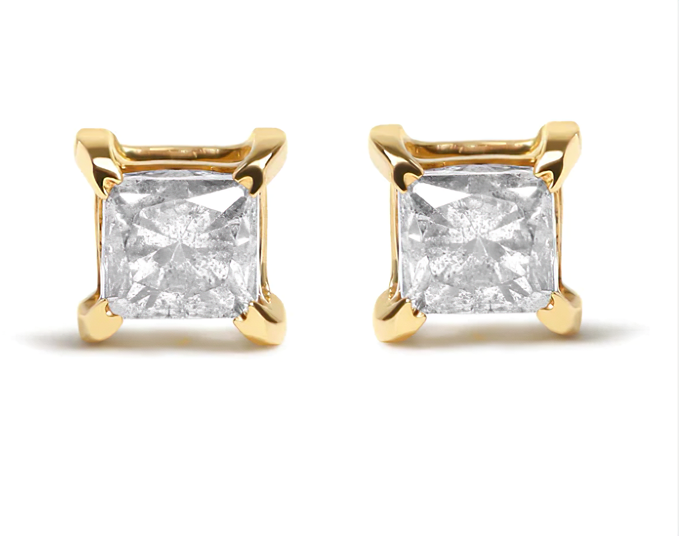 10K Yellow Gold 5/8 Cttw Princess Cut Diamond 4-Prong Solitaire Stud Earrings (J-K Color, I2-I3 Clarity) - Stormyjay