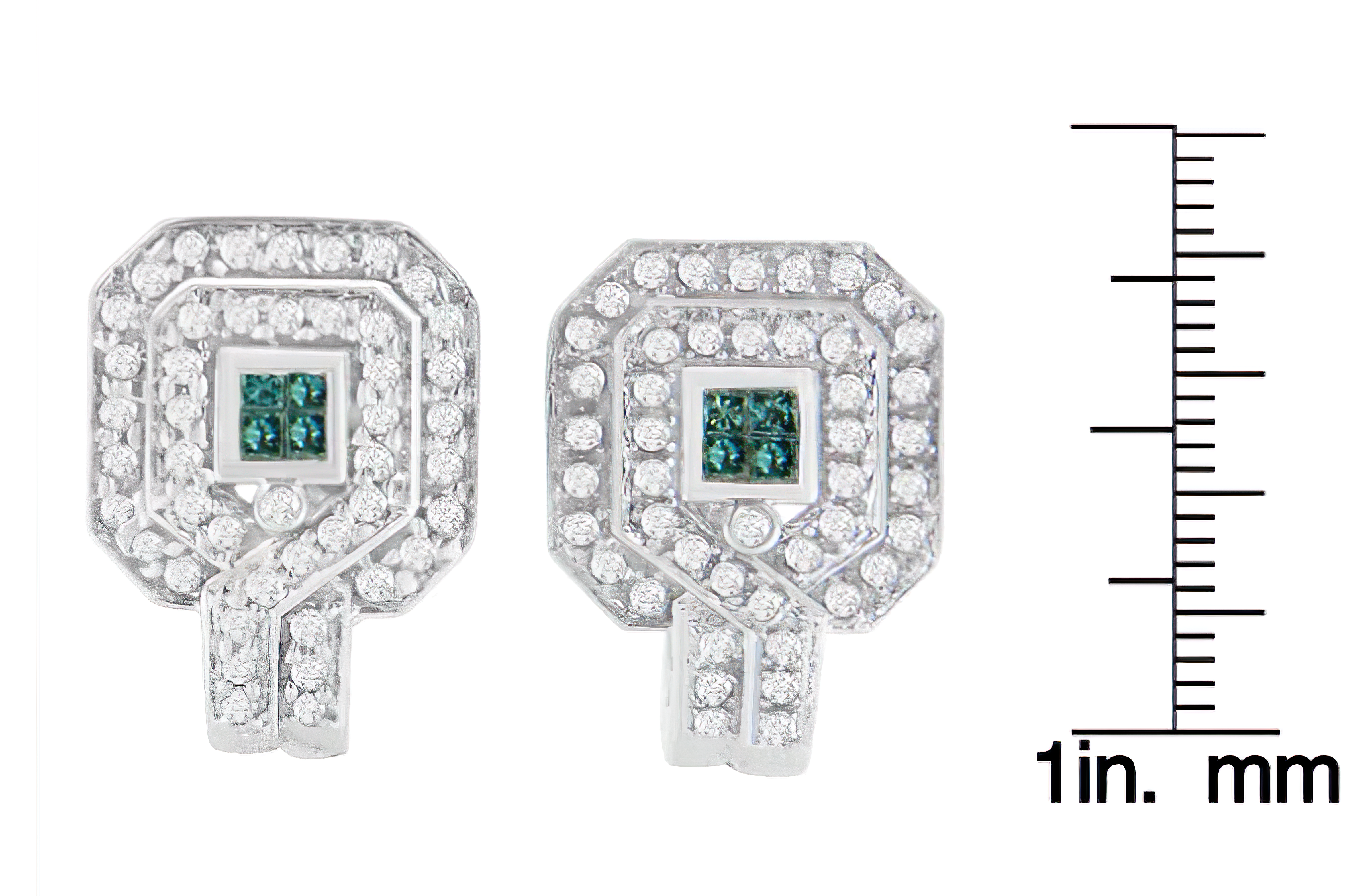 14K White Gold 1ct. TDW Round and Princess-cut Treated Blue Diamond Earrings (H-I,SI1-SI2) - Stormyjay