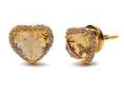 18K Yellow Gold 2/3 Cttw Brown Diamonds and 11x11mm Heart-Cut Yellow Citrine Gemstone Halo Heart Stud Earrings (Brown Color, SI1-SI2 Clarity) - Stormyjay