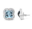 18K White Gold 3/8 Cttw Diamond and 11x11mm Clover-Cut London Blue Topaz Gemstone Halo Clover Stud Earrings (G-H Color, SI1-SI2 Clarity) - Stormyjay