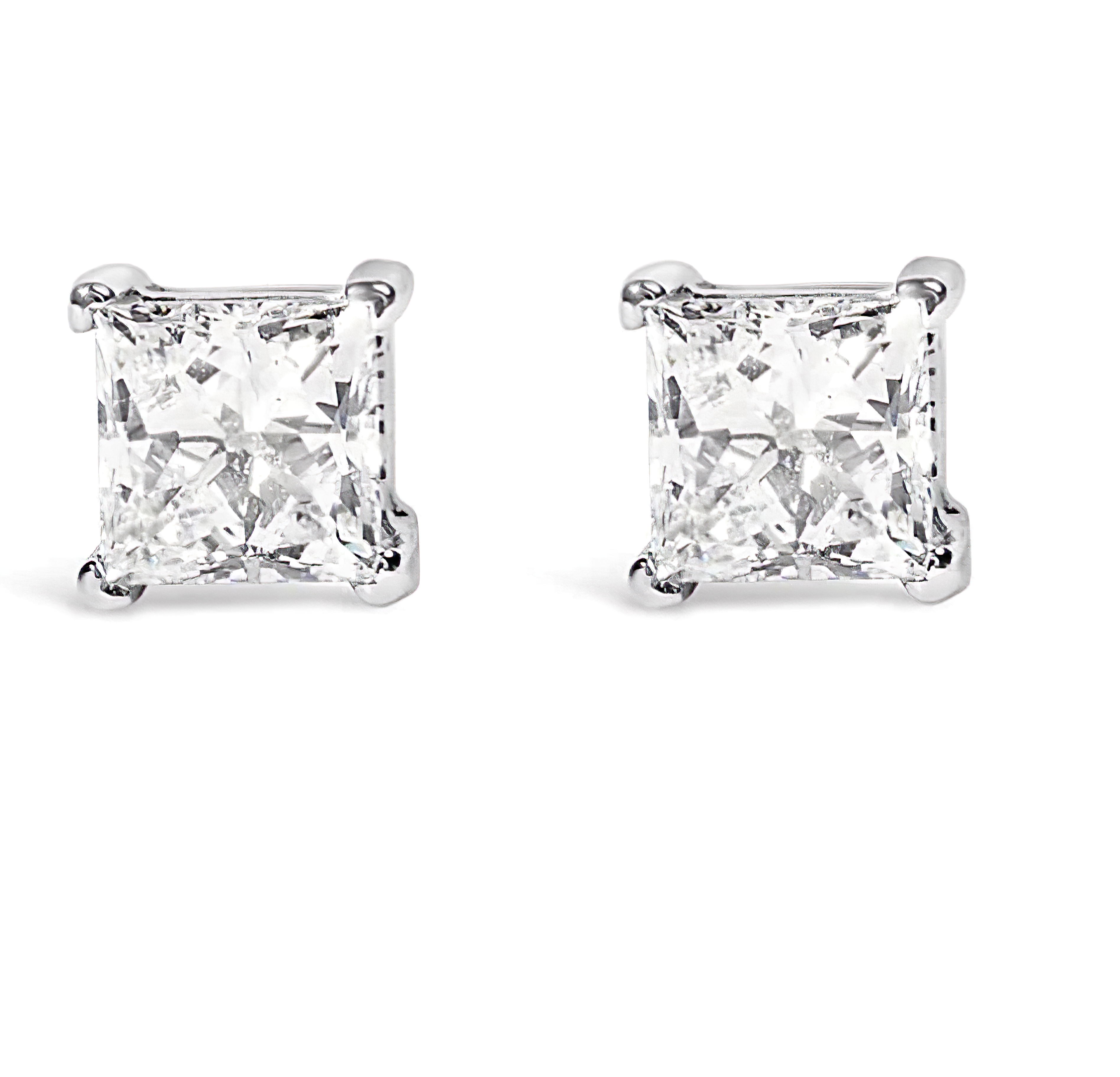 14K White Gold Princess Cut Lab-Grown Diamond Solitaire Stud Earrings (F-G Color, VS2-SI1 Clarity) - Stormyjay