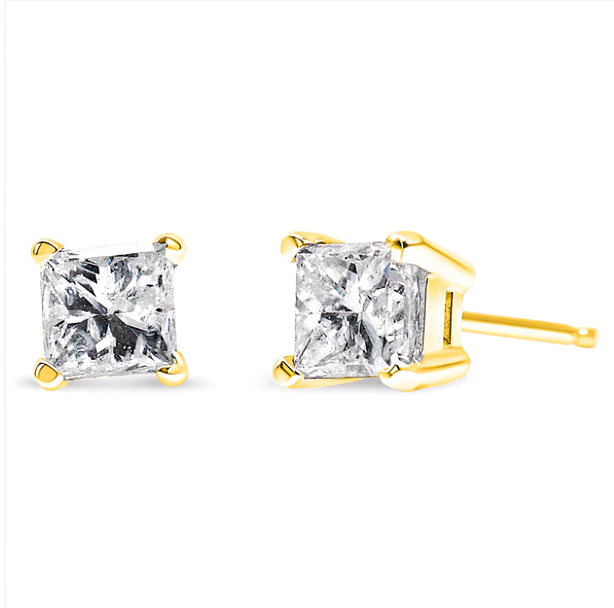 14K Yellow Gold 1/2 Cttw Princess-Cut Square Near Colorless Diamond Classic 4-Prong Solitaire Stud Earrings (H-I Color, I1-I2 Clarity) - Stormyjay