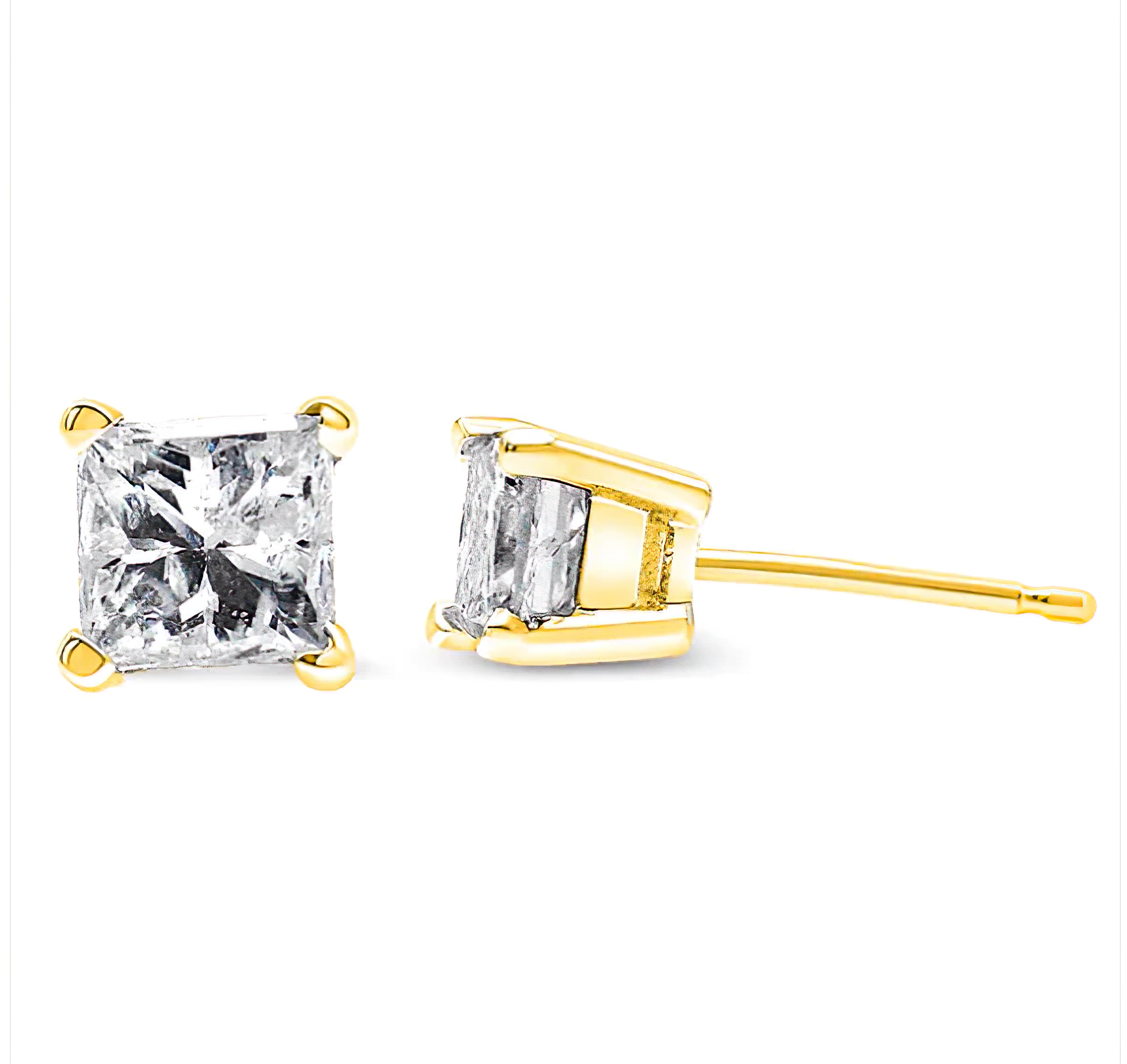 14K Yellow Gold 1/2 Cttw Princess-Cut Square Near Colorless Diamond Classic 4-Prong Solitaire Stud Earrings (H-I Color, I1-I2 Clarity) - Stormyjay