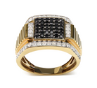 Men's 14K Yellow Gold Plated .925 Sterling Silver 1 1/2 Cttw White and Black Treated Diamond Cluster Ring (Black / I-J Color, I2-I3 Clarity) - Stormyjay