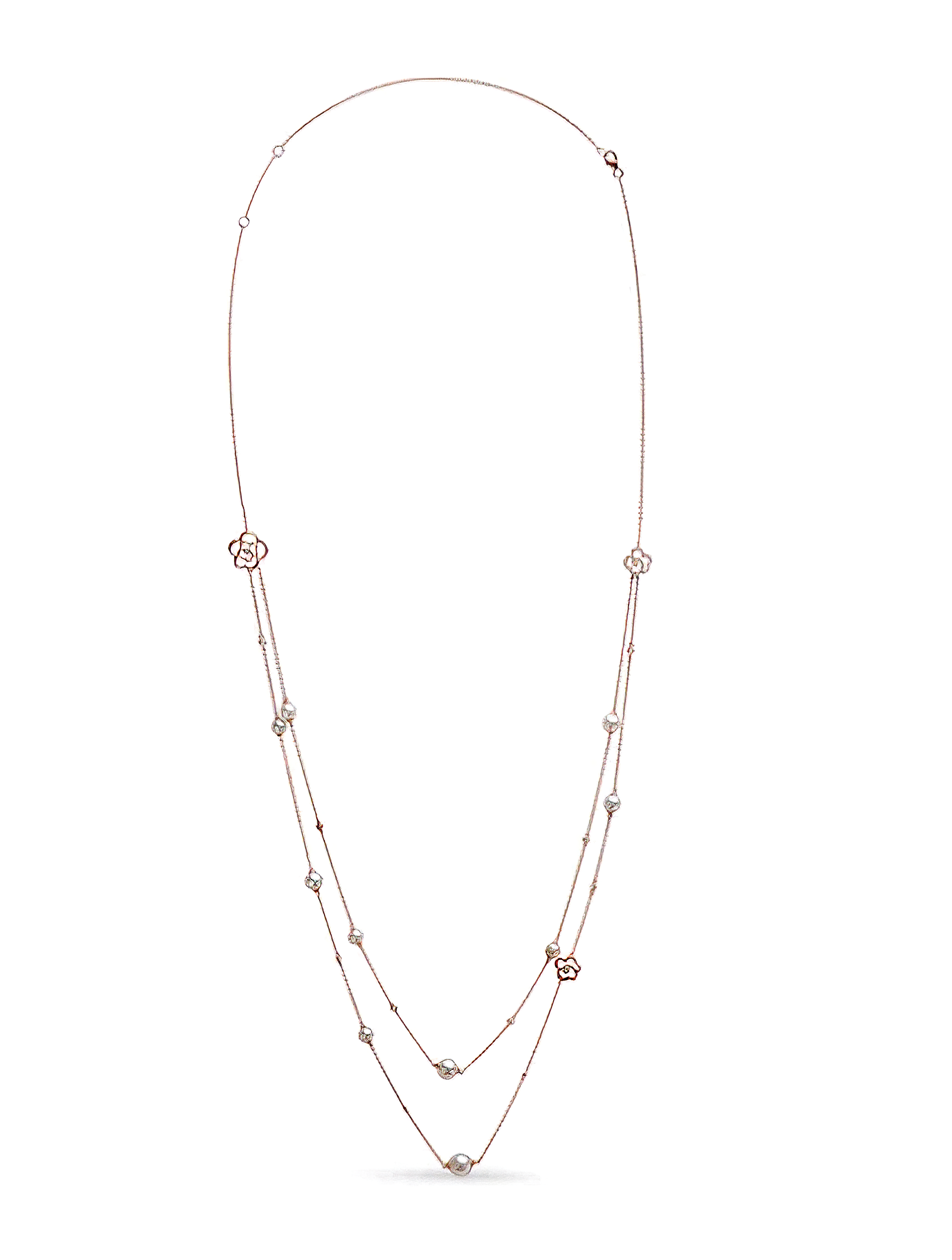 18K Rose Gold 1/2 Cttw Diamond and Freshwater Pearl Double Strand Station Necklace (G-H Color, SI1-SI2 Clarity) - Adjustable up to 16" to 20" - Stormyjay