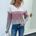 Women's Bottoming Long Sleeve Pullover Colorblock V-Neck Knit Sweater - Stormyjay