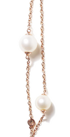 18K Rose Gold 1/2 Cttw Diamond and Freshwater Pearl Double Strand Station Necklace (G-H Color, SI1-SI2 Clarity) - Adjustable up to 16" to 20" - Stormyjay