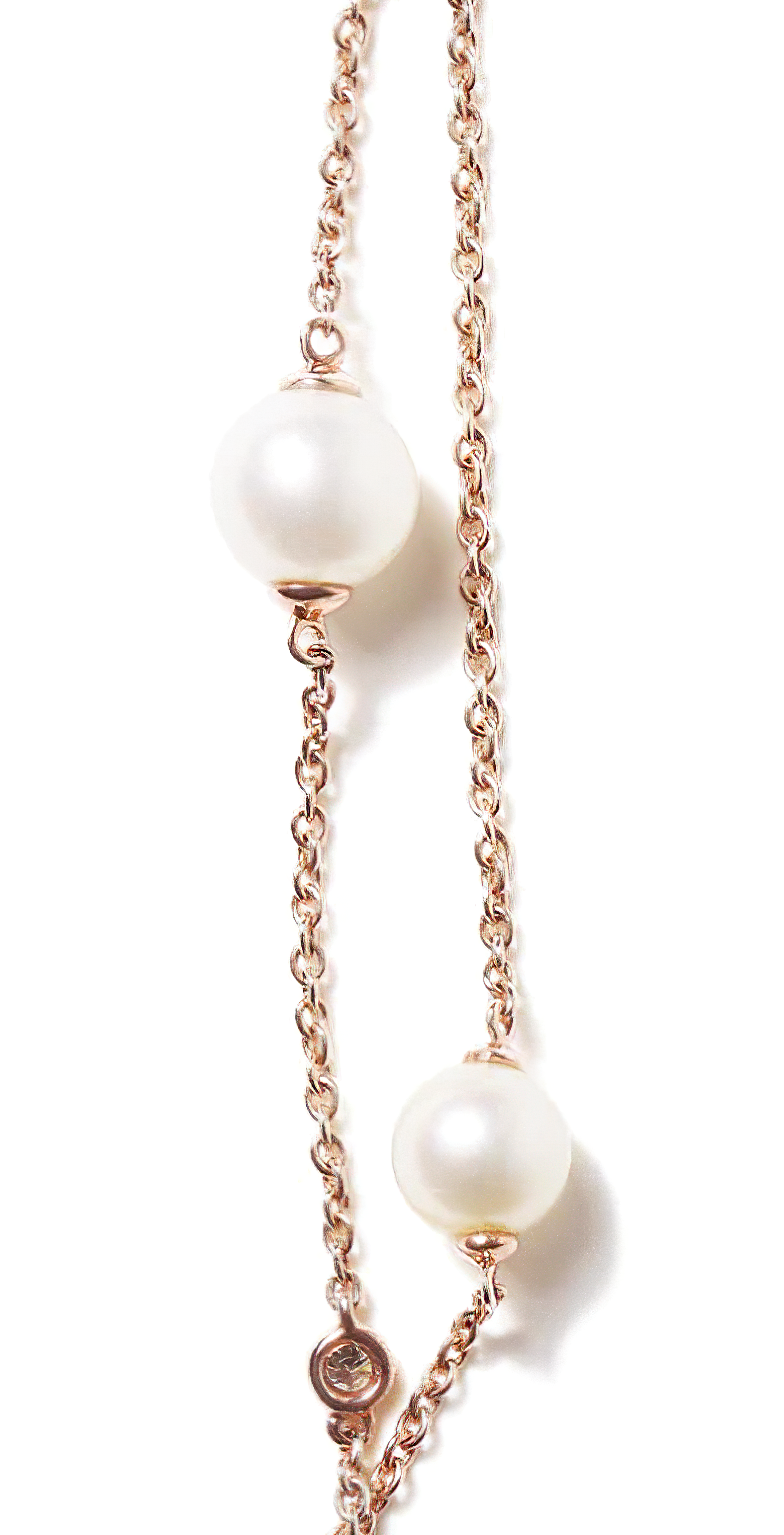 18K Rose Gold 1/2 Cttw Diamond and Freshwater Pearl Double Strand Station Necklace (G-H Color, SI1-SI2 Clarity) - Adjustable up to 16" to 20" - Stormyjay