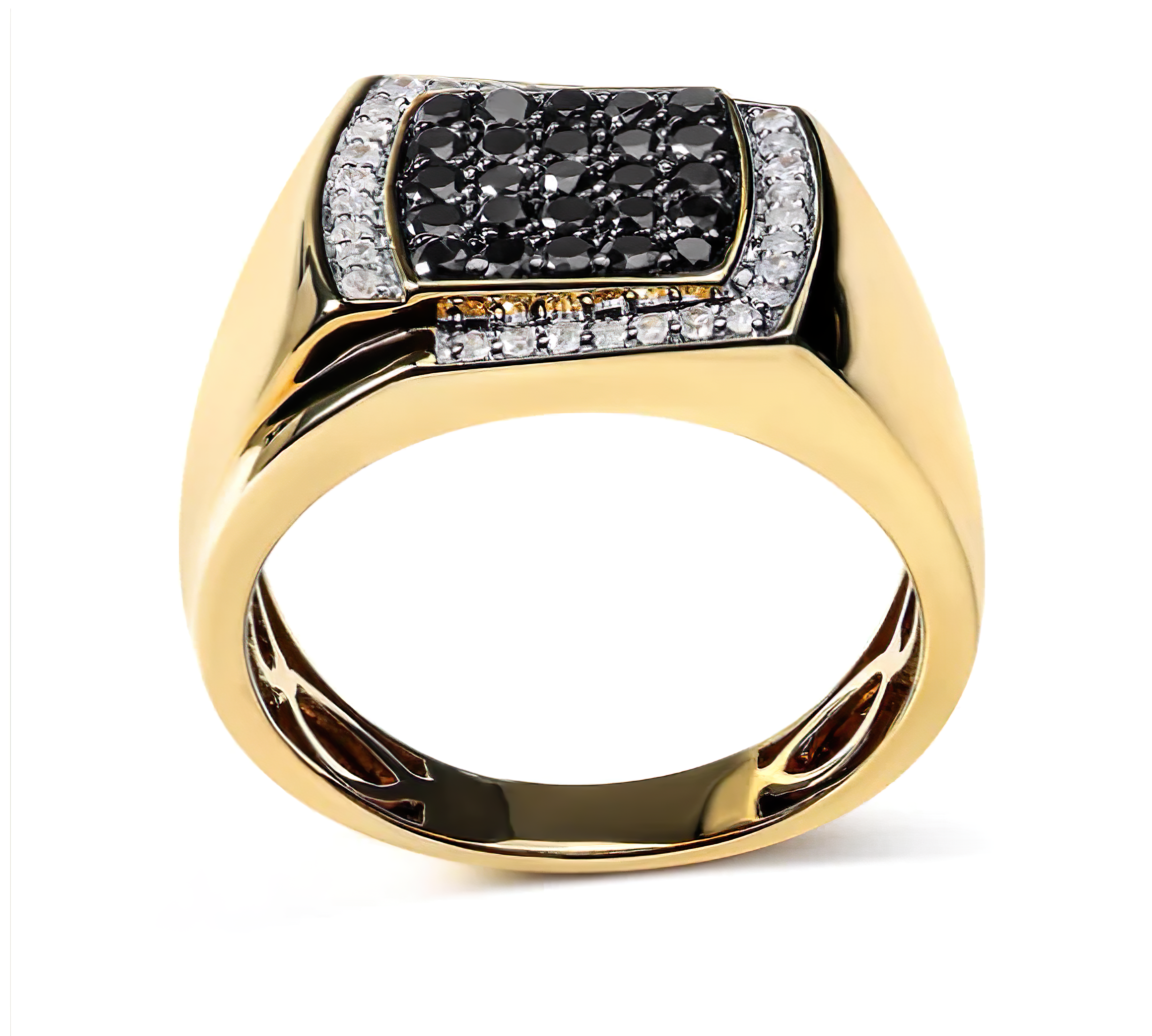 Men's 14K Yellow Gold Plated .925 Sterling Silver 1.00 Cttw White and Black Treated Diamond Ring (Black / I-J Color, I2-I3 Clarity) - Stormyjay