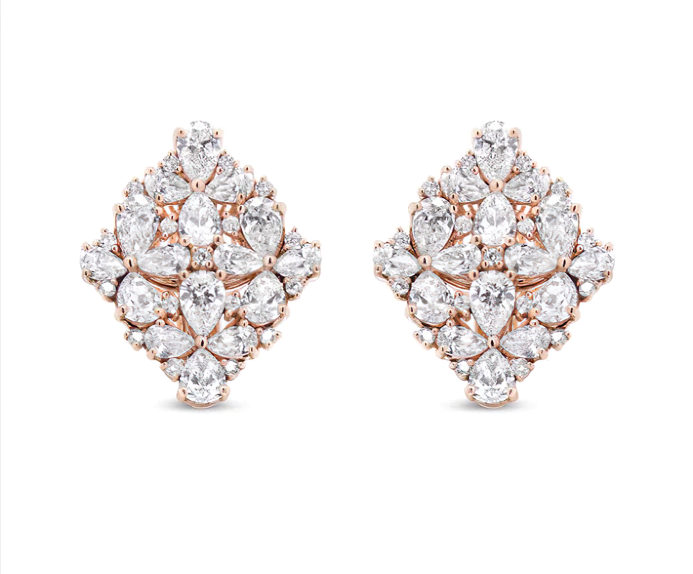 18K Rose Gold 8 1/3 Cttw Pear and Round Diamond Floral Cluster Omega Earrings (F-G Color, VS1-VS2 Clarity) - Stormyjay