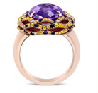 18K Yellow and Rose Gold Claw Prong Set Checkerboard Cut Purple Amethyst, Blue & Yellow Sapphire, Diamond Accent Cocktail Ring Band (F-G Color, VS1-VS2 Clarity) - Stormyjay