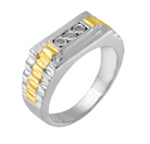 10K Yellow Gold Plated .925 Sterling Silver Diamond Accent Miracle-Set 3 Stone Ridged Band Gentlemen's Fashion Ring (I-J Color, I2-I3 Clarity) - Stormyjay