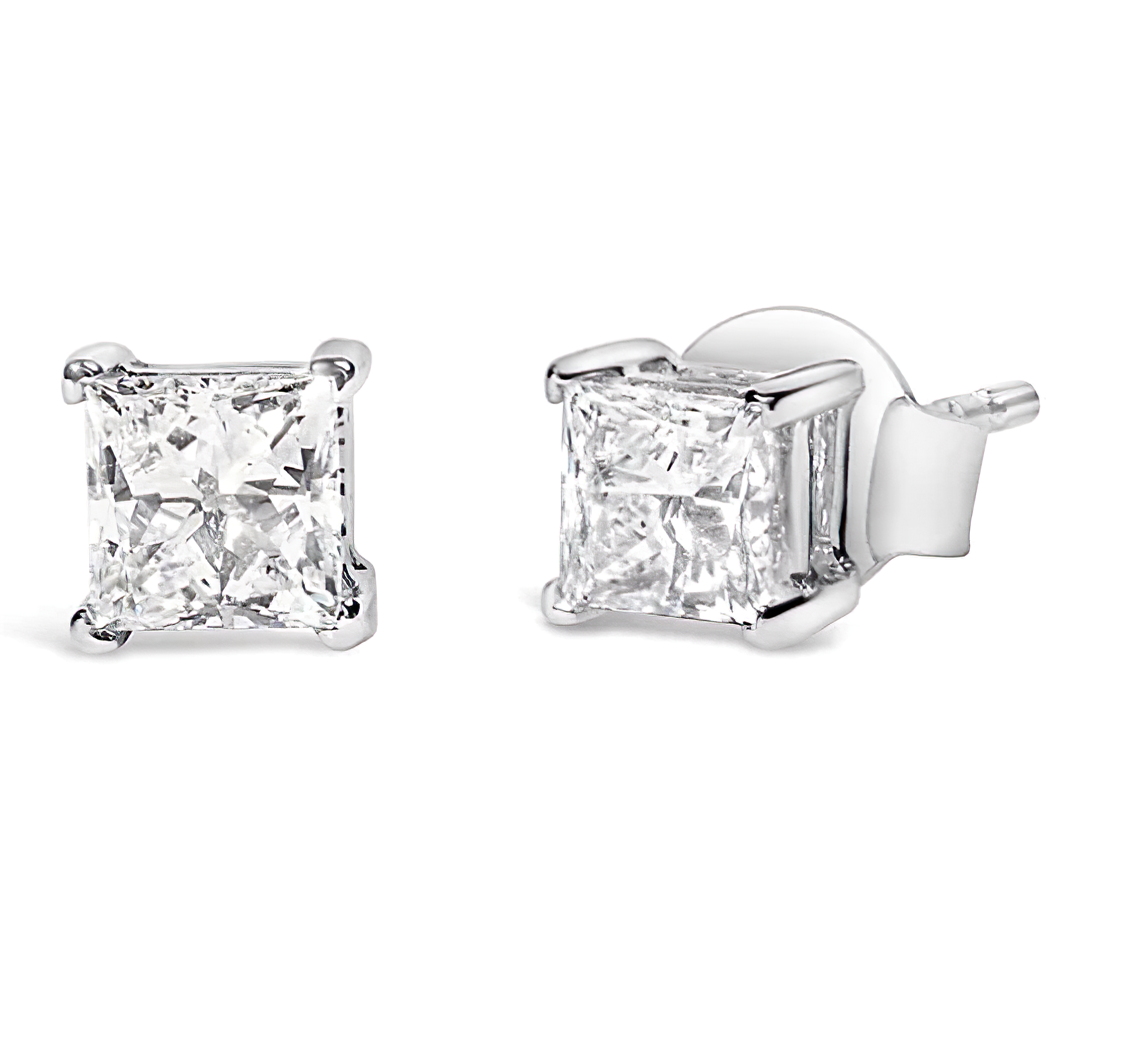 14K White Gold Princess Cut Lab-Grown Diamond Solitaire Stud Earrings (F-G Color, VS2-SI1 Clarity) - Stormyjay