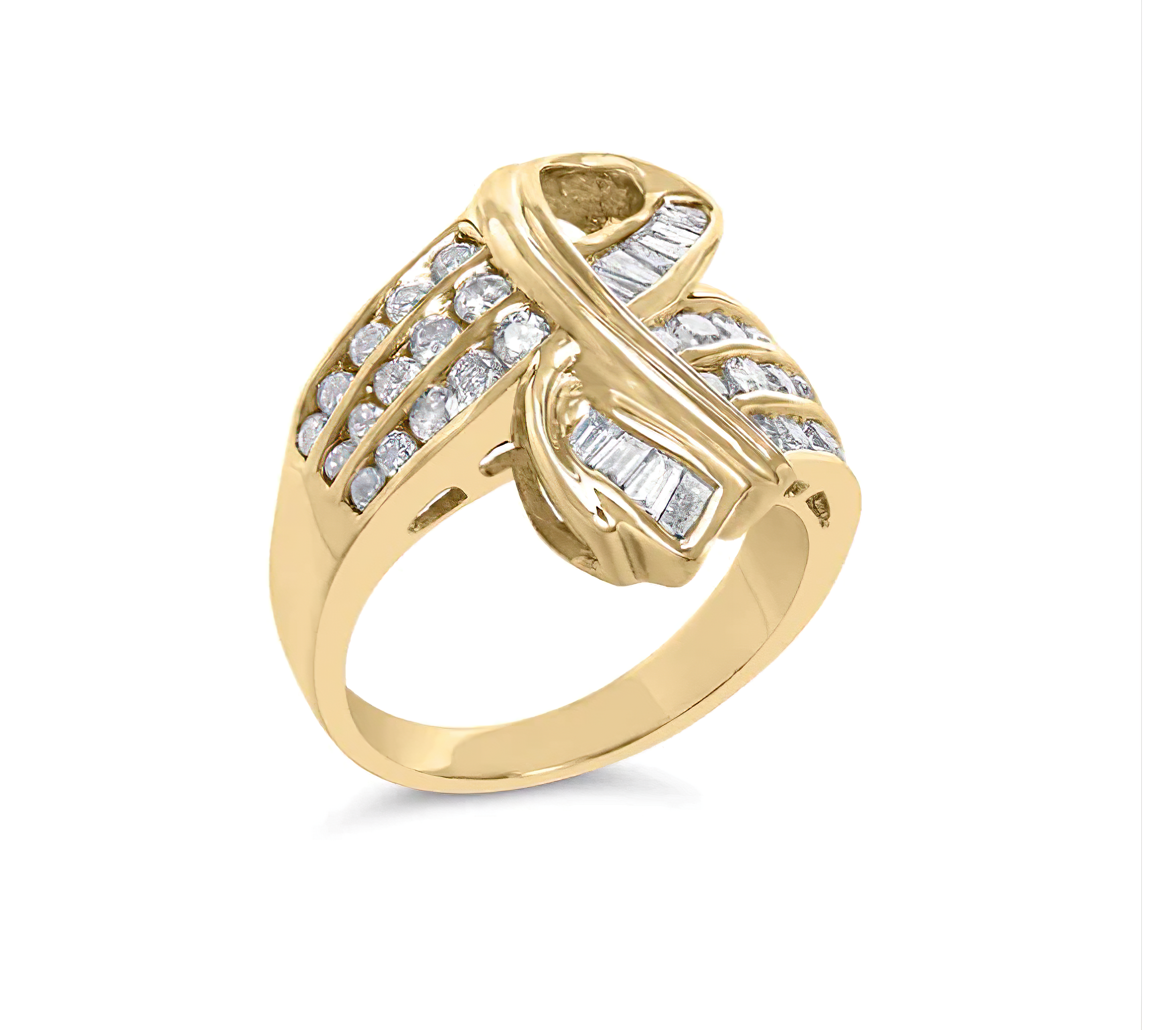 14K Yellow Gold 1 1/3 Cttw Channel Set Diamond Bypass Cocktail Ring (J-K Color, I1-I2 Clarity) - Ring Size 7 - Stormyjay