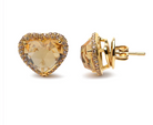 18K Yellow Gold 2/3 Cttw Brown Diamonds and 11x11mm Heart-Cut Yellow Citrine Gemstone Halo Heart Stud Earrings (Brown Color, SI1-SI2 Clarity) - Stormyjay