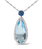 18K White Gold 3/8 Cttw Pave Set Diamond and Sky Blue Topaz and Blue Sapphire Gemstone Floral Teardrop Halo 18" Pendant Necklace (G-H Color, SI2-I1 Clarity) - Stormyjay