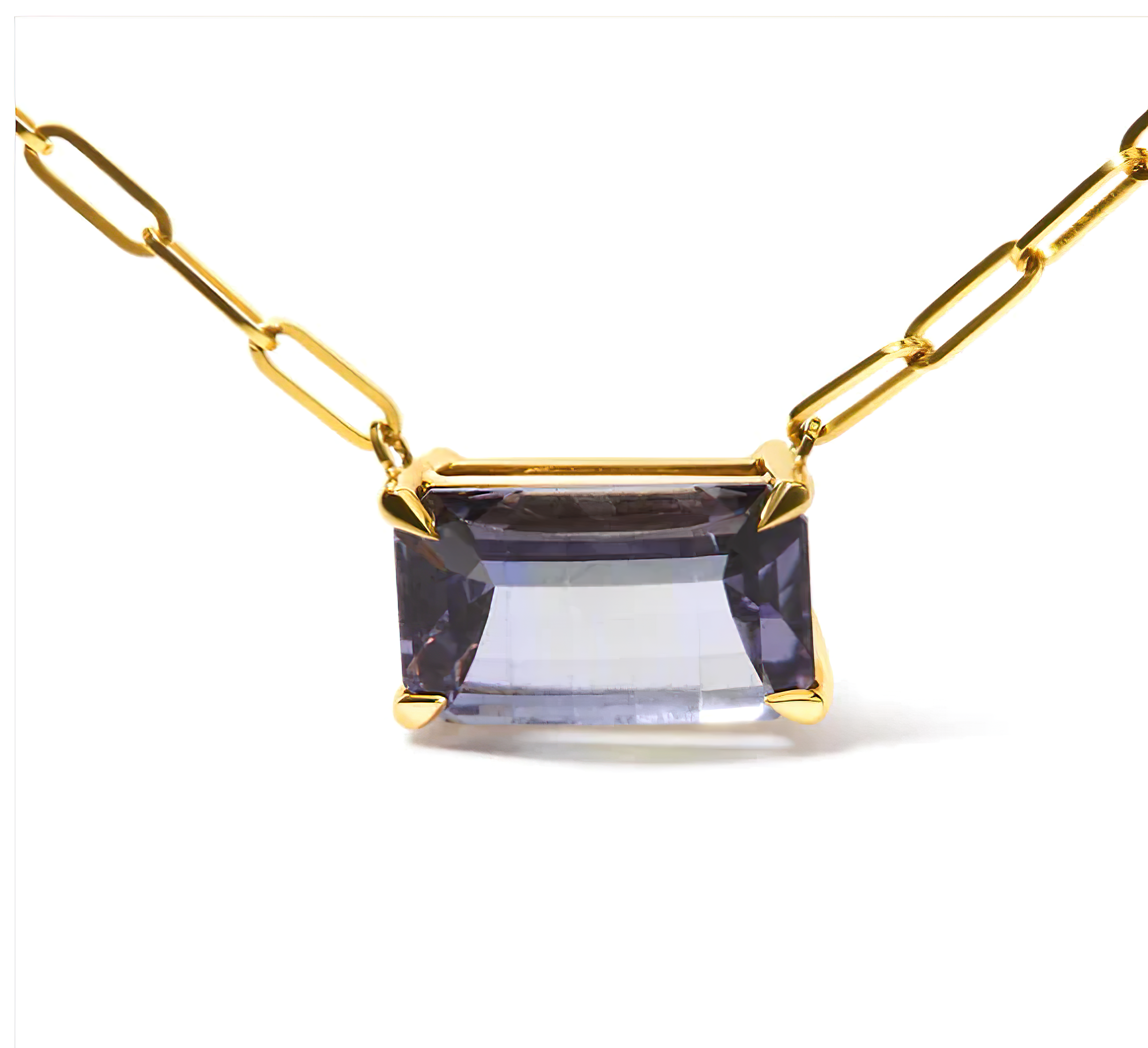 14K Yellow Gold Natural 2 7/8 Cttw Pixel Cut Emerald Bicolor Tanzanite Pendant Necklace with Paperclip Chain - 18 Inches - Stormyjay