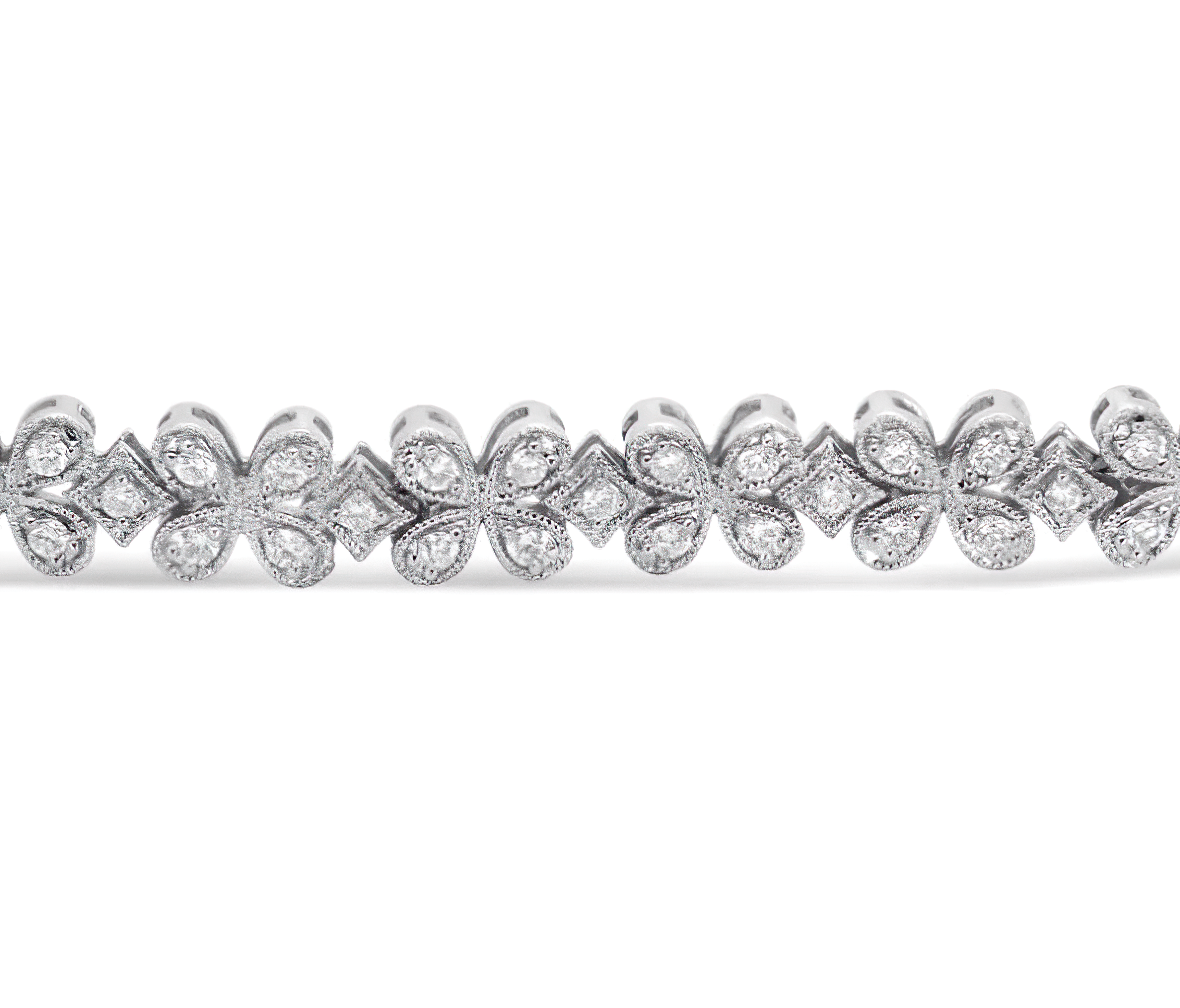 14K White Gold 1 1/2 Cttw Round Diamond Floral Clover-Shaped Link Bracelet (H-I Color, SI1-SI2 Clarity) - Size 7" - Stormyjay