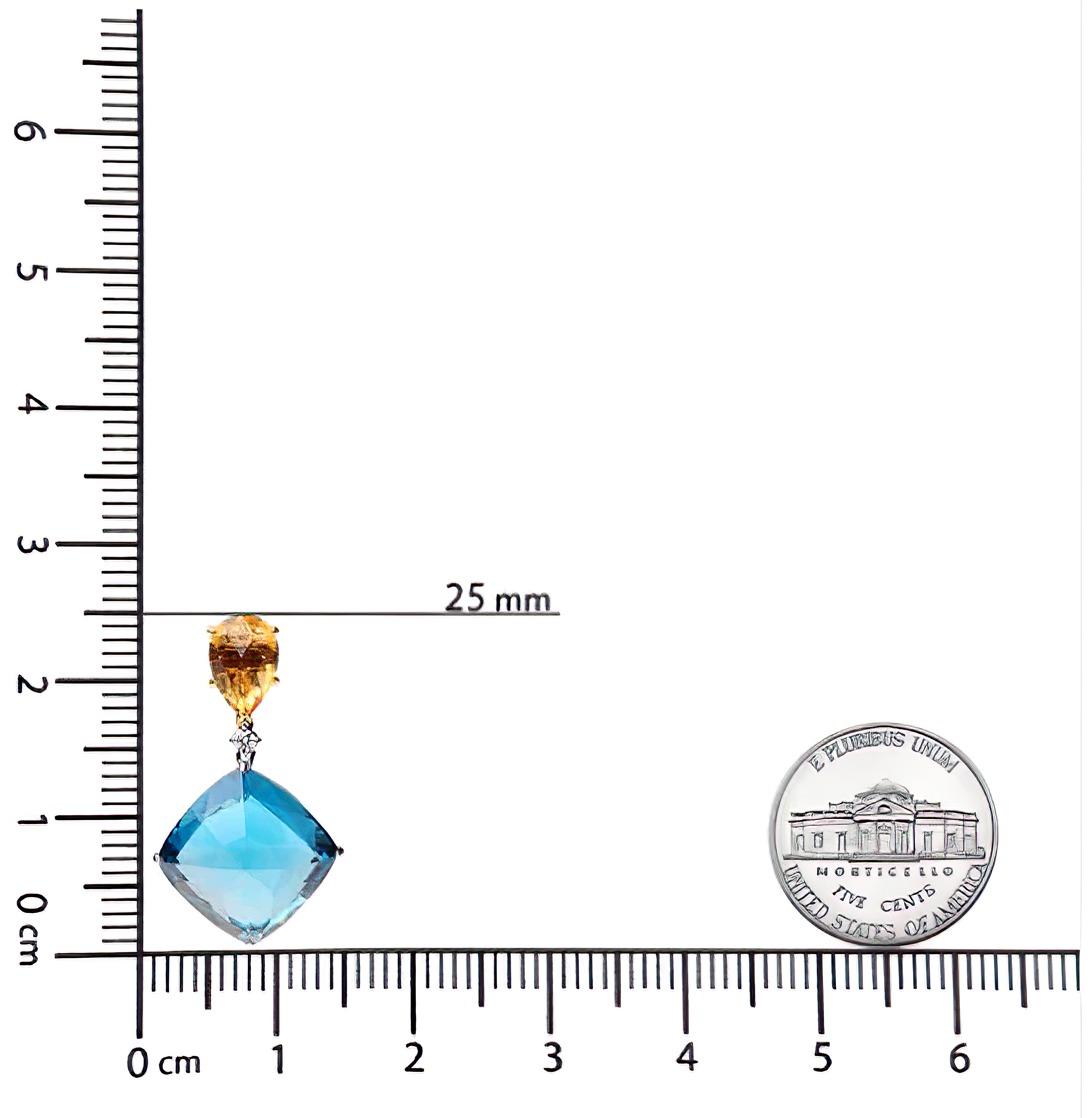 18K White and Yellow Gold 1/6 Cttw Diamond with Pear Cut Yellow Citrine and 20mm Cushion Cut Blue Topaz Gemstone Dangle Earrings (G-H Color, SI1-SI2 Clarity) - Stormyjay