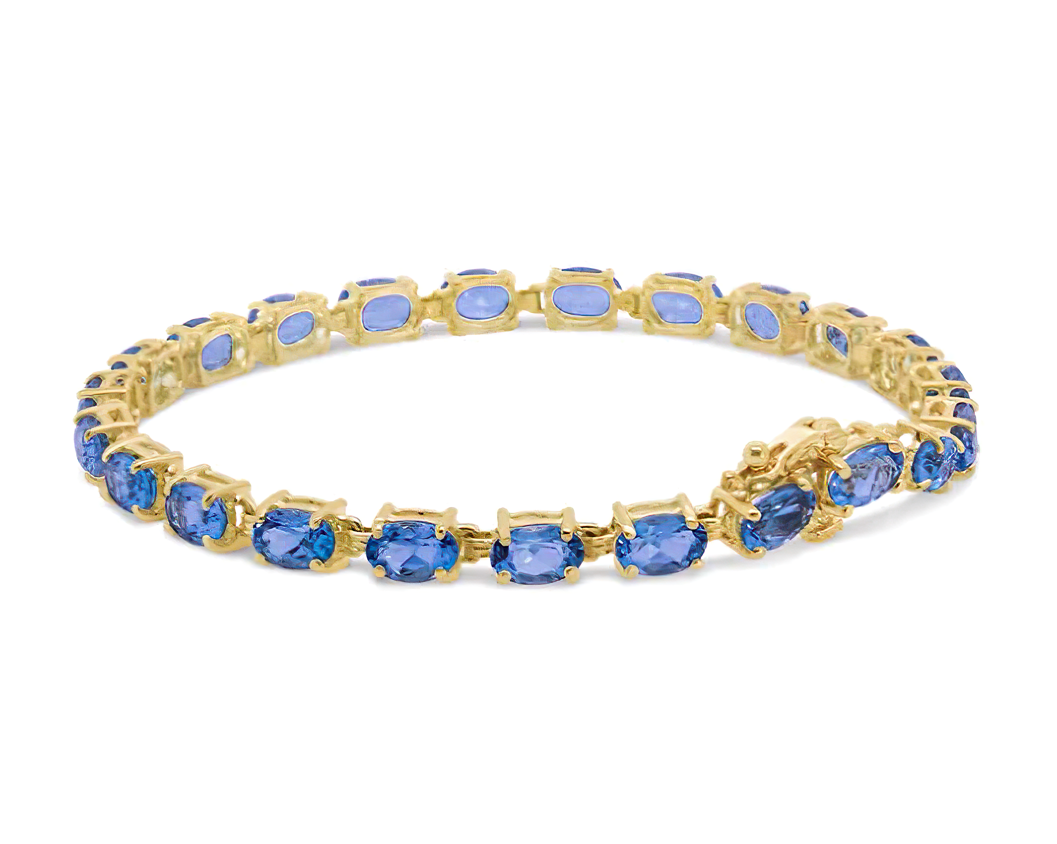 10K Yellow Gold and 4 Prong Set 6X4 MM Blue Topaz Link Tennis Bracelet - Size 7 Inches - Stormyjay