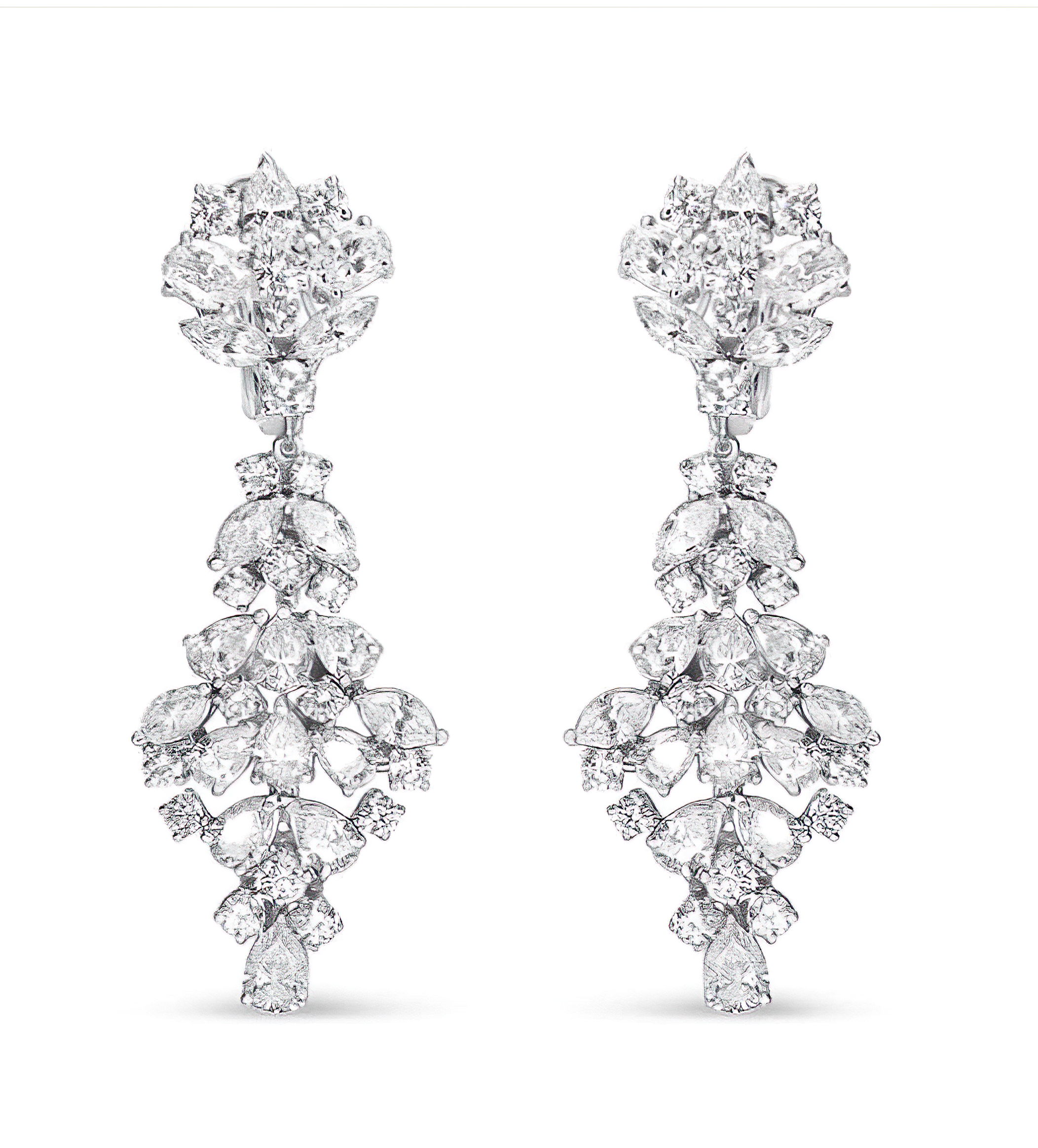 18K White Gold 9 1/2 Cttw Diamond Cluster Drop Dangle Clip-On Earrings (F-G Color, VS1-VS2 Clarity) - Stormyjay