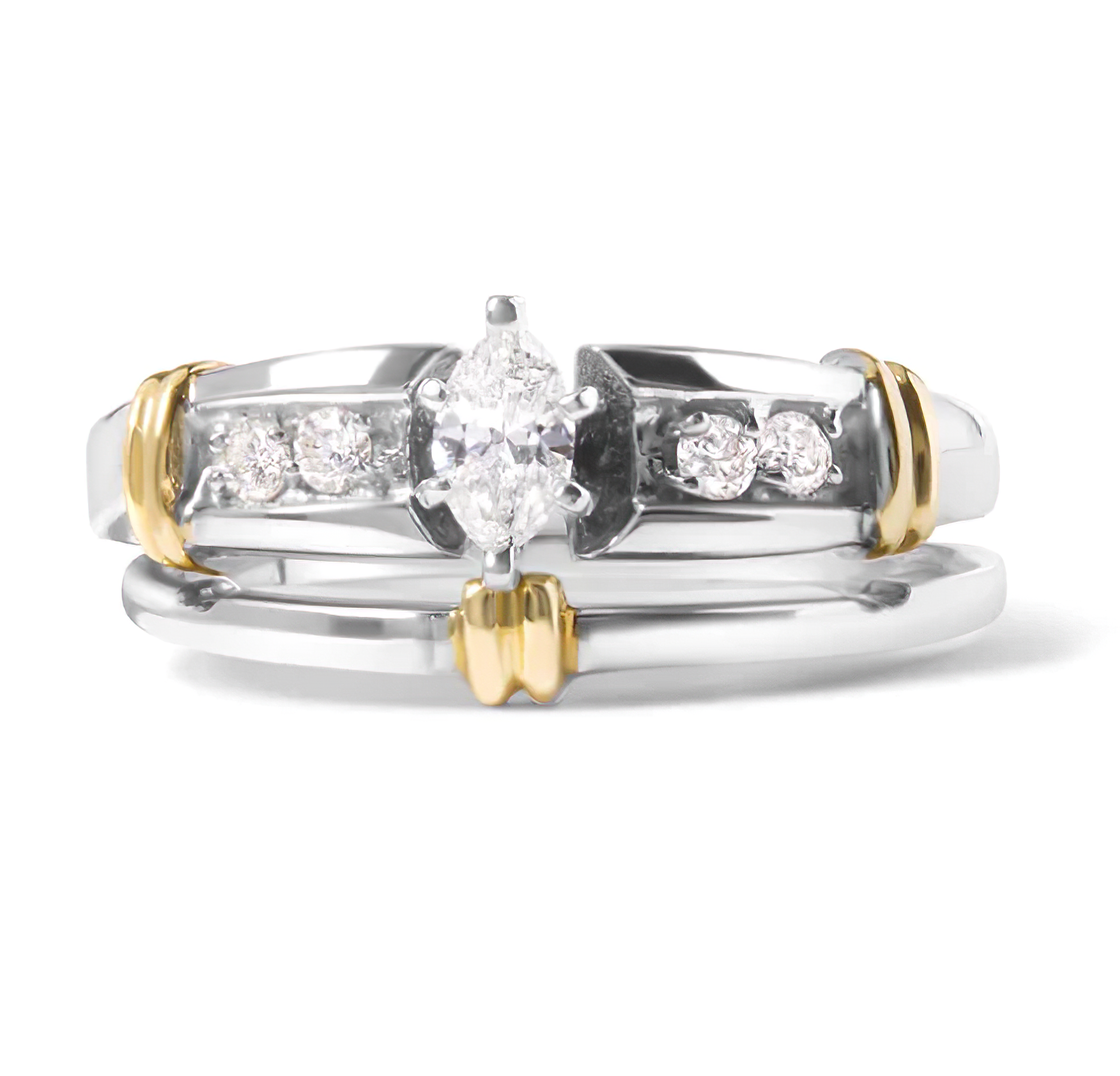 14K Yellow and White Gold 1/3 Cttw Marquise Diamond Cocktail Engagement Ring Set (H-I Color, SI1-SI2 Clarity) - Stormyjay