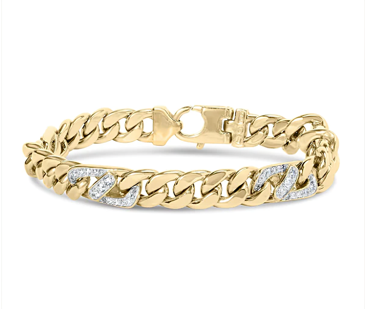 10K Yellow Gold 1.00 Cttw Diamond Miami Cuban Link Men's Bracelet (H-I Color, I1-I2 Clarity) - 8.5 Inches - Stormyjay