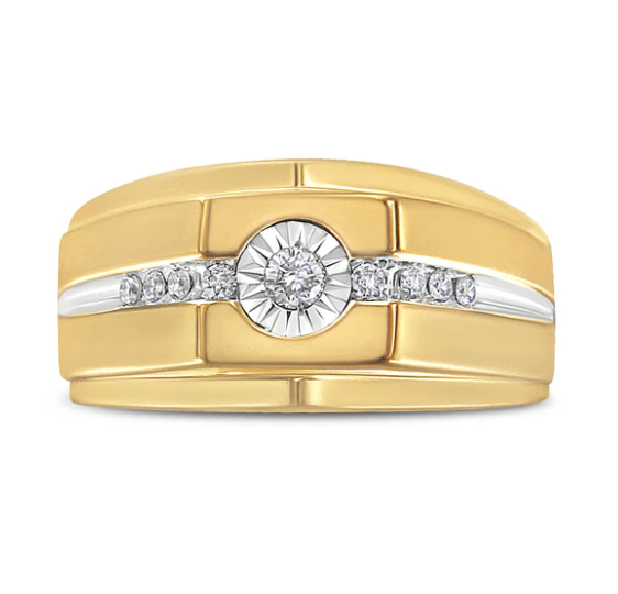 14K Yellow Gold Plated .925 Sterling Silver Miracle-Set 1/5 Cttw Diamond Men's Band Ring (I-J Color, I3 Clarity) - Stormyjay