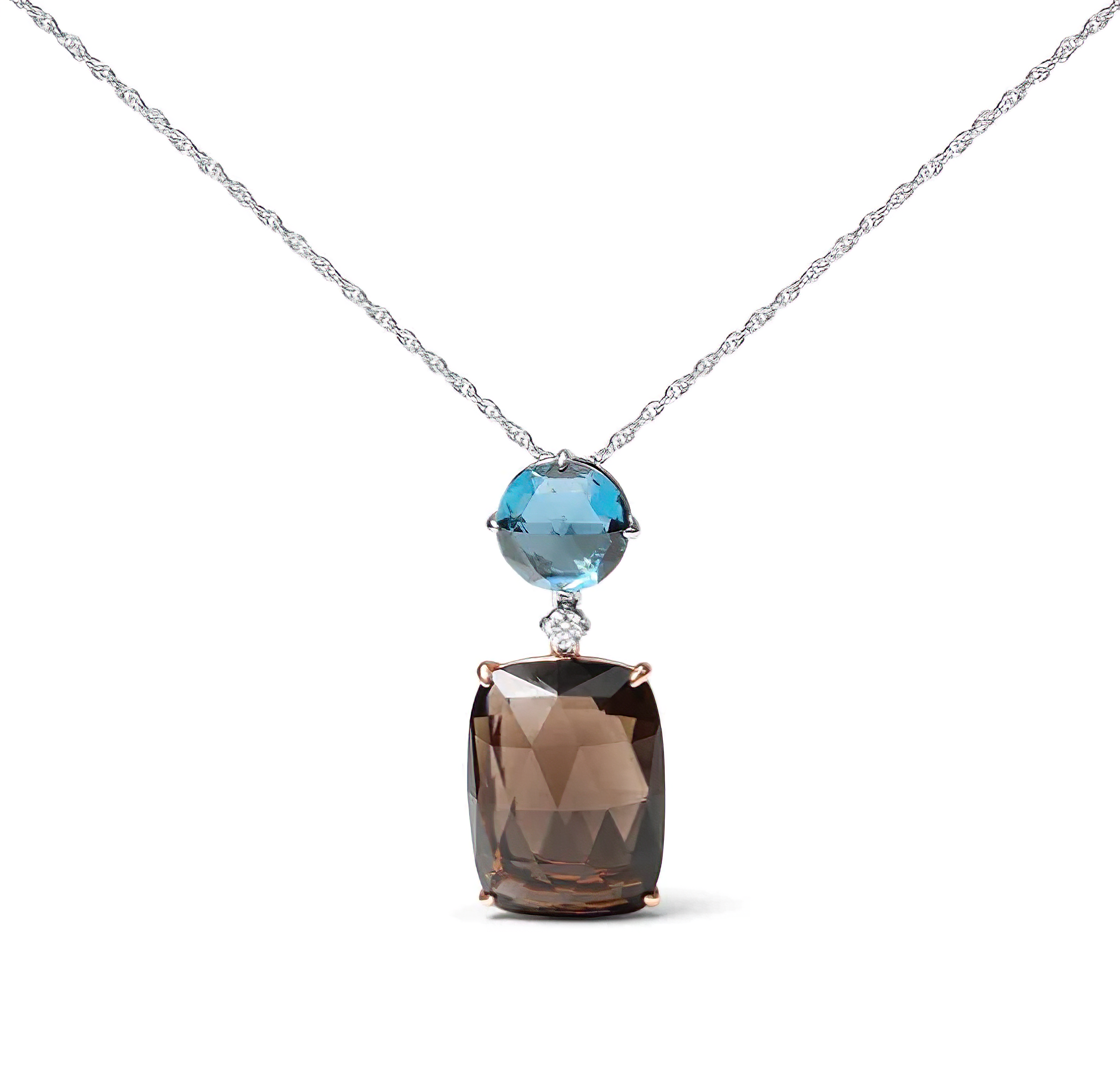 18K Rose and White Gold Diamond Accent and London Blue Topaz and Cushion Cut Smoky Quartz Gemstone Dangle Drop 18" Pendant Necklace (G-H Color, SI1-SI2 Clarity) - Stormyjay