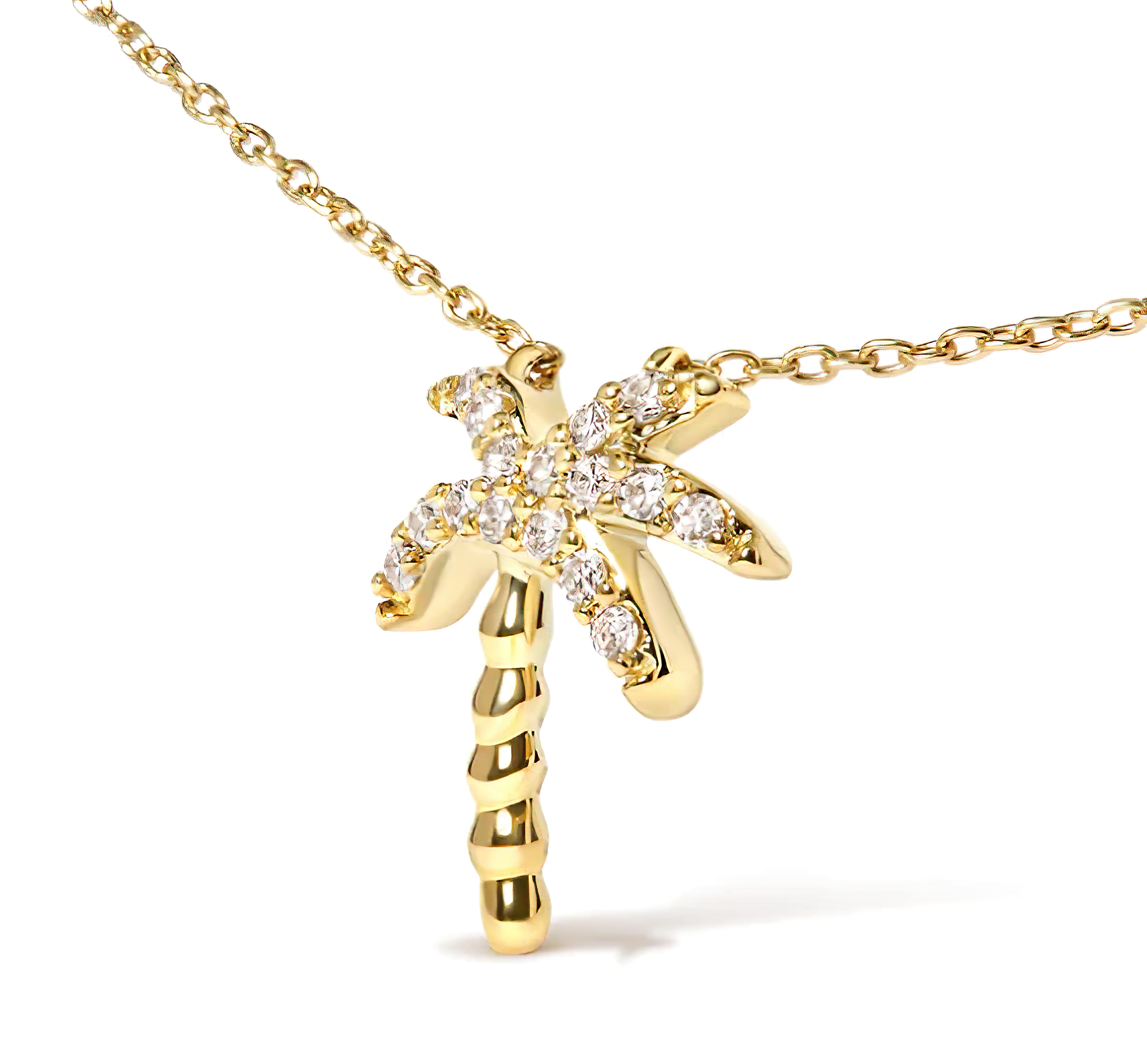 10K Yellow Gold 1/10 Cttw Round Diamond Palm Tree 18" Inch Pendant Necklace (H-I Color, I1-I2 Clarity) - Stormyjay