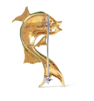 18K Yellow Gold and Green Enamel Diamond and Pink Sapphire Fish Brooch Pin (H-I Color, VS2-SI1 Clarity) - Stormyjay