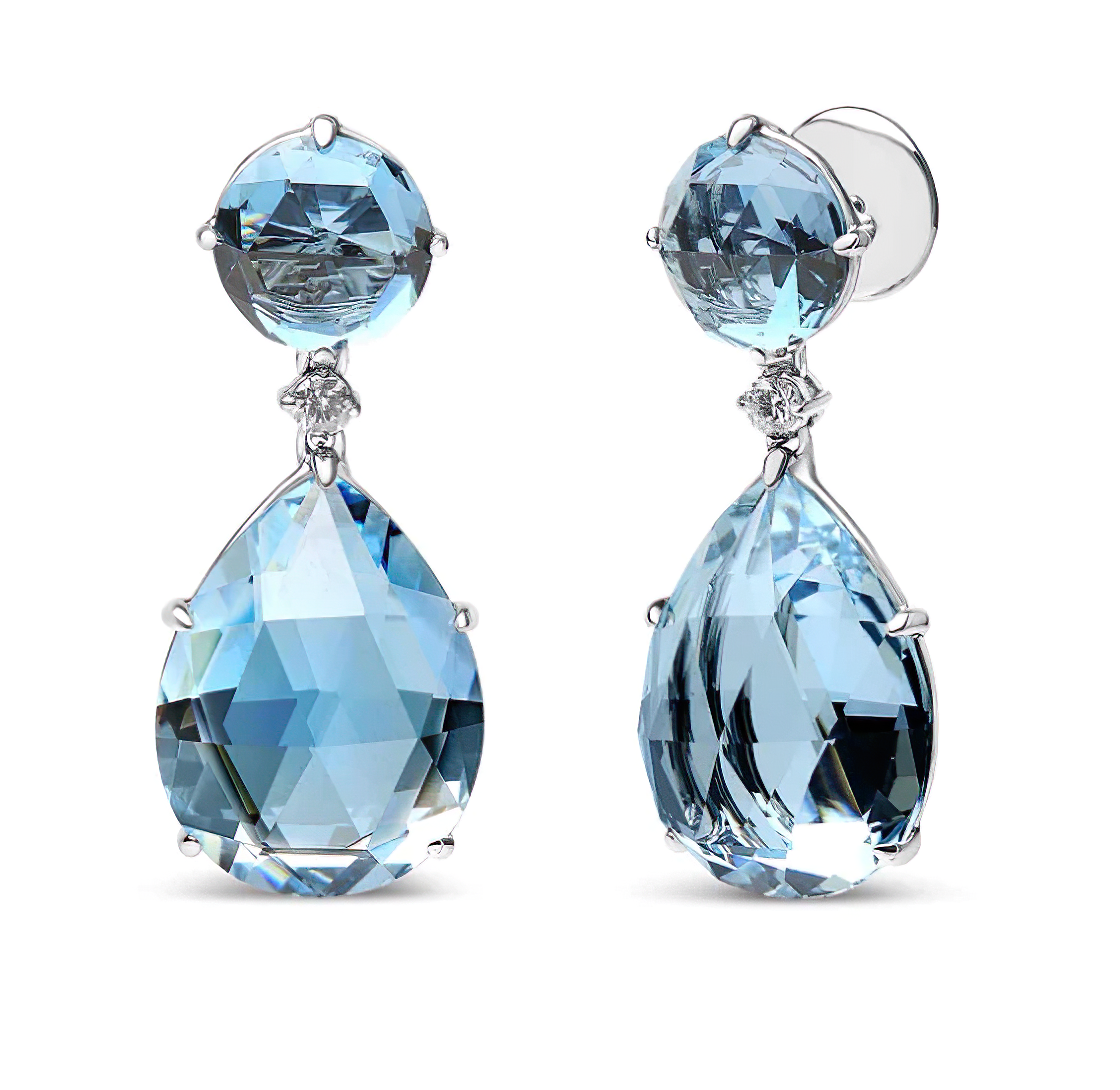 18K White Gold 1/5 Cttw Diamond with Round London Blue Topaz and 20 x 15mm Pear Cut Sky Blue Topaz Gemstone Dangle Earring (G-H Color, SI1-SI2 Clarity) - Stormyjay